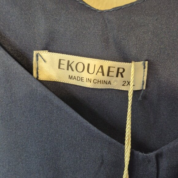 NWT Ekouaer Navy Satin Pajama Top Cami Size 2XL - Picture 2 of 6